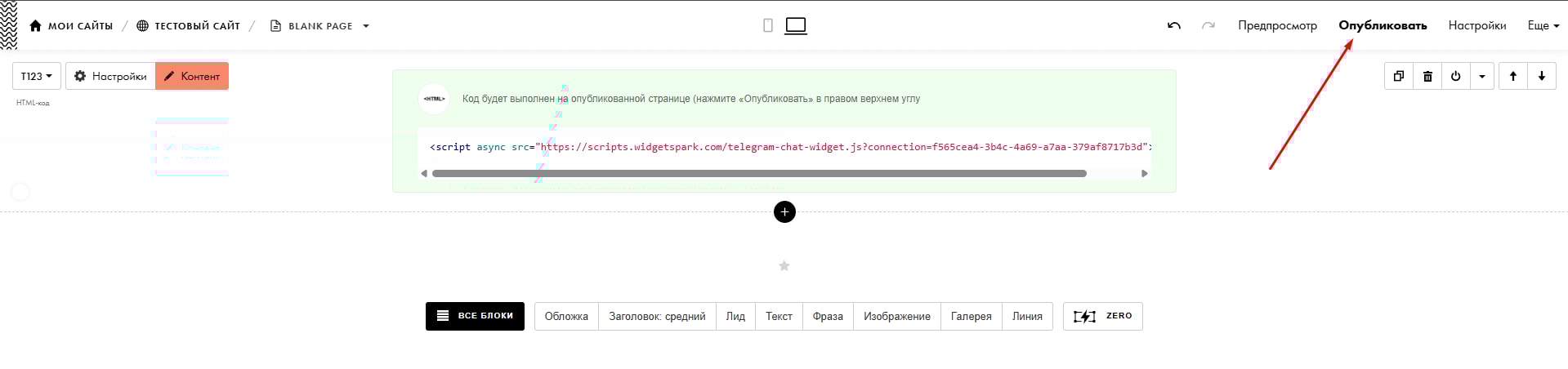 Публикация сайта Tilda | WidgetSpark