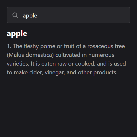 Dictionary widget preview