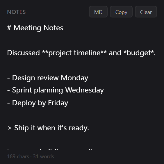 Quick Notes widget preview