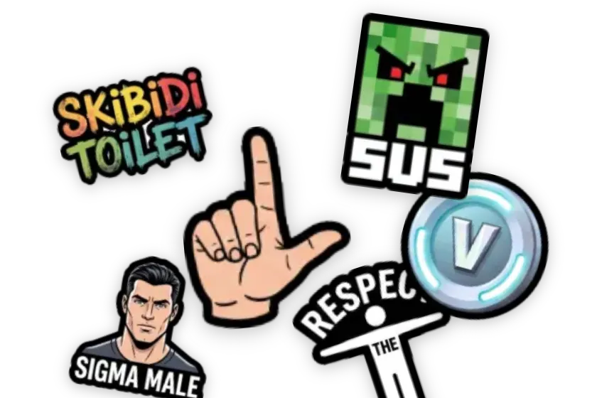Kids These Days stickers — Skibidi Toilet, Sus, L, V-Bucks, Sigma Male, Respect The