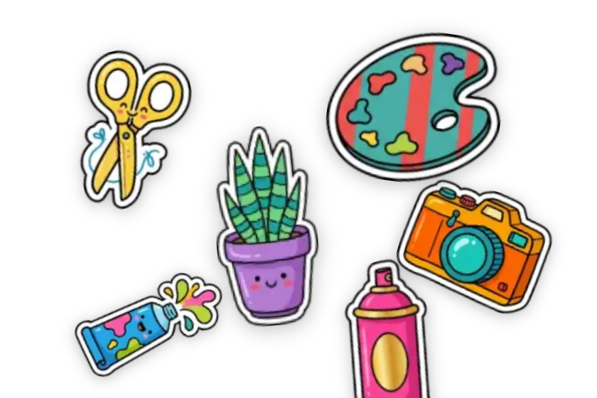 Retro Color stickers — Scissors, Paint Palette, Snake Plant, Retro Camera, Paint Tube, Spray Can